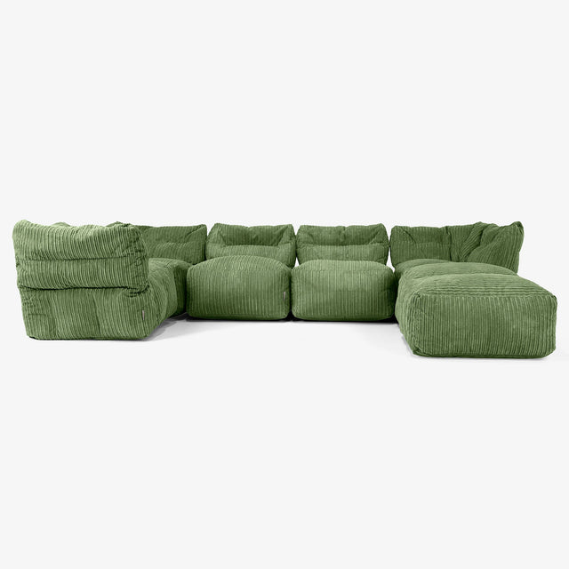 Modulsofa 5-seter med Sjeselong - Kordfløyel Skoggrønn 01