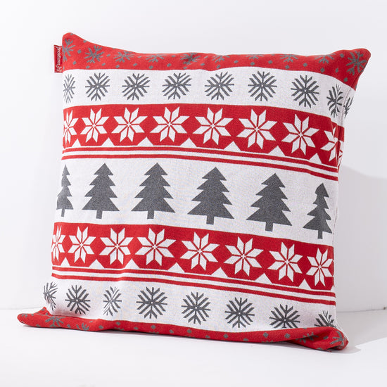 Ekstra Stor Putetrekk 70 x 70cm - Strikket Jul Fairisle Rød 02