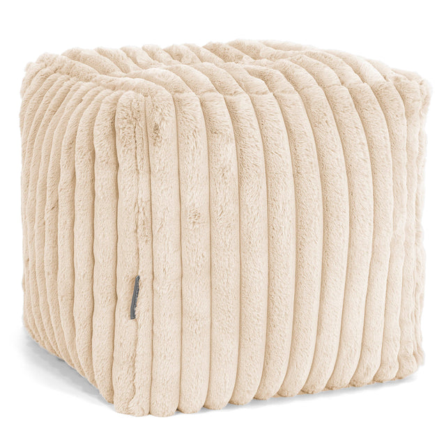 Kube Fotskammel Puff - Ultrabehagelig Kord Krem 01