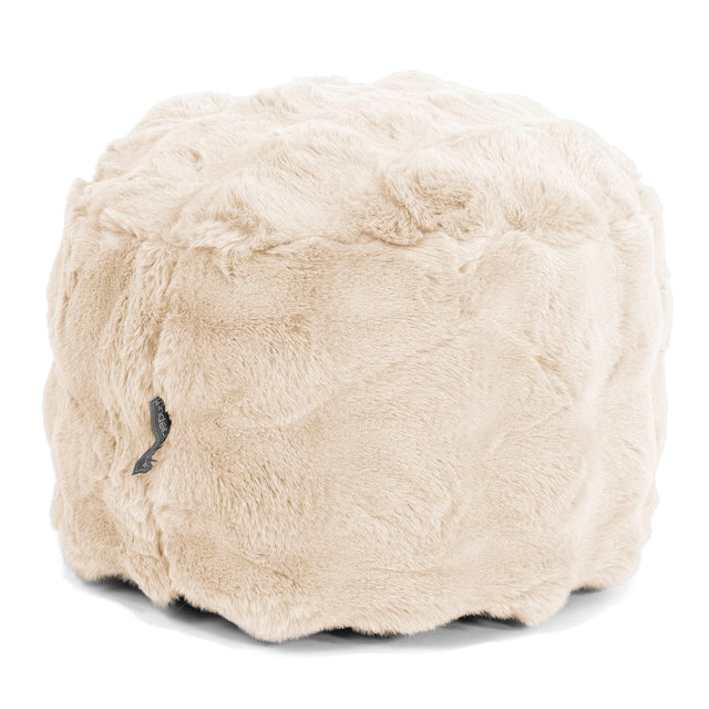 Liten Rund Fotskammel - Falsk Pels Boble Krem 01