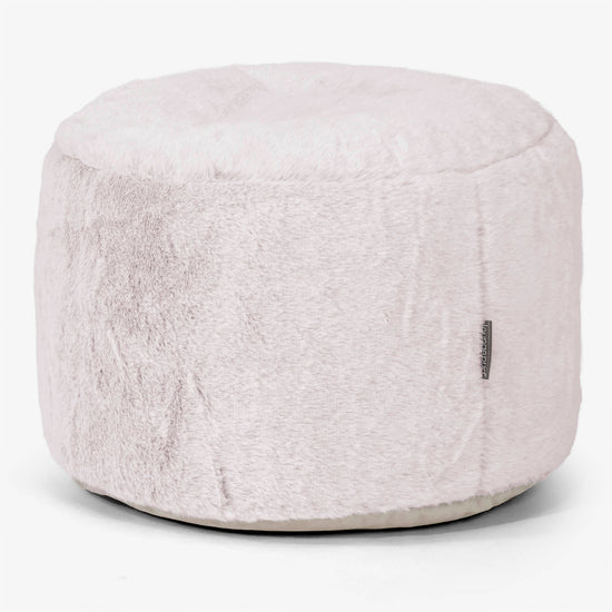 Liten Rund Fotskammel - Kanin-fuskepels Støvete Rosa 01