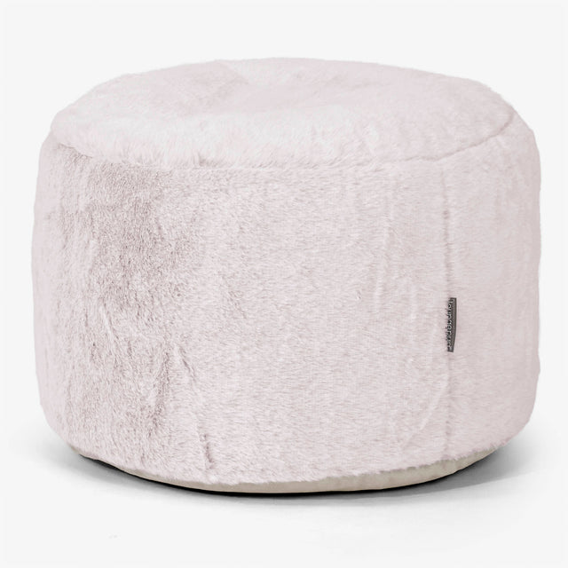 Liten Rund Fotskammel - Kanin-fuskepels Støvete Rosa 01