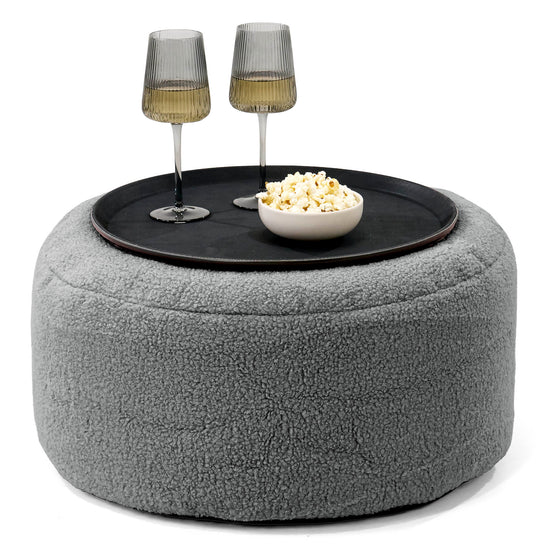 Ottoman Puff med Serveringsbrett - Bouclé Grå - 01
