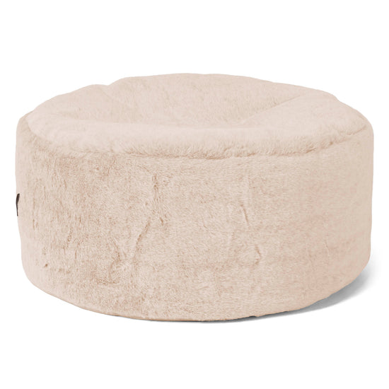 Ottoman Puff med Serveringsbrett - Kanin-fuskepels Hvit - 02