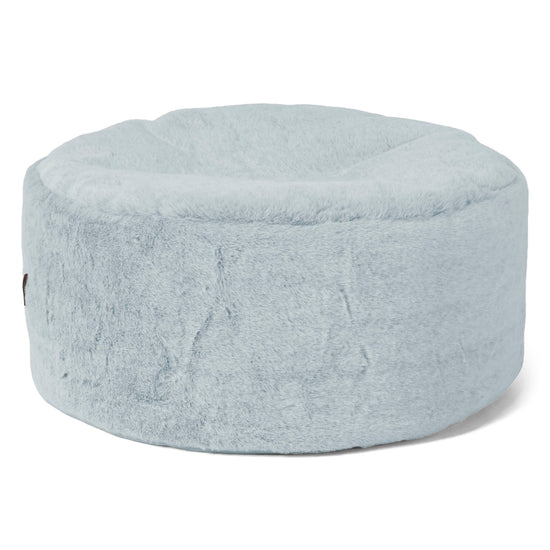 Ottoman Puff med Serveringsbrett - Kanin-fuskepels Støvete Blå - 02