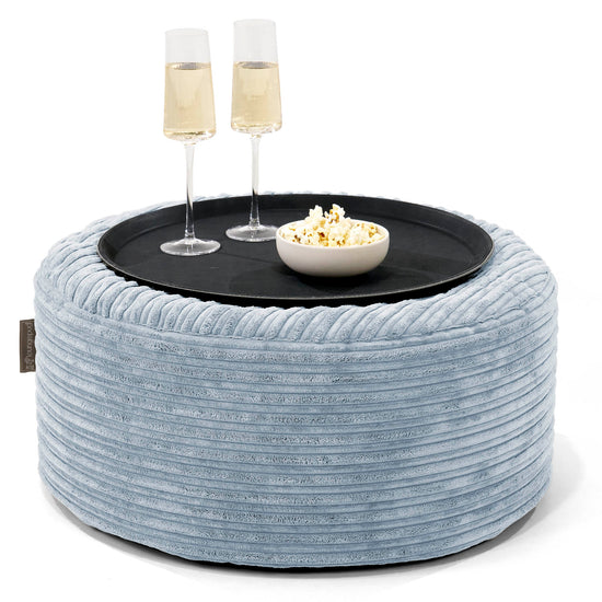 Ottoman Puff med Serveringsbrett - Kordfløyel Babyblå - 01