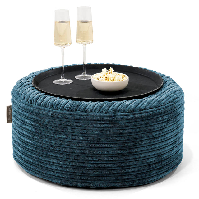 Ottoman Puff med Serveringsbrett - Kordfløyel Marineblå - 01