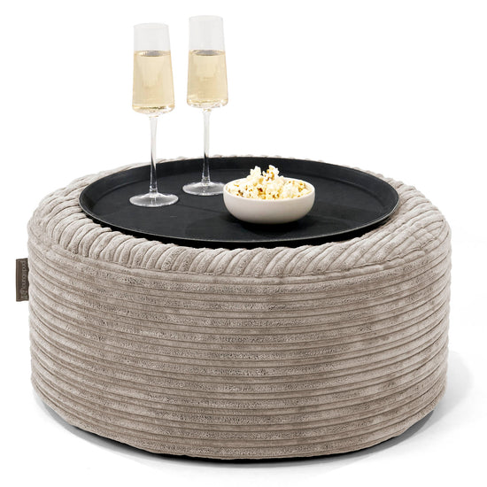Ottoman Puff med Serveringsbrett - Kordfløyel Mink - 01