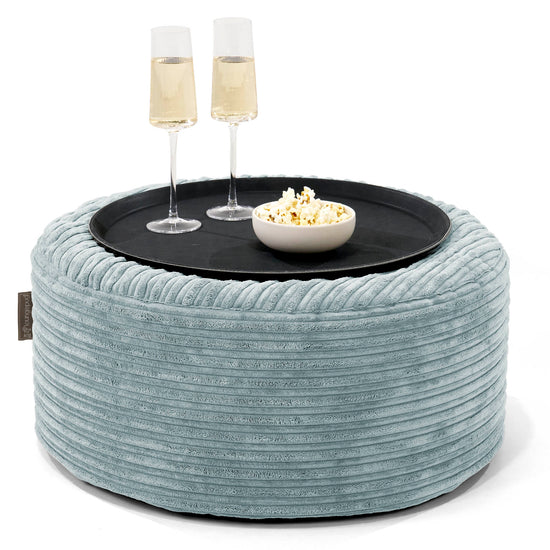 Ottoman Puff med Serveringsbrett - Kordfløyel Mintgrønn - 01