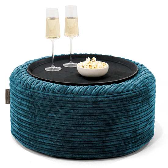 Ottoman Puff med Serveringsbrett - Kordfløyel Mørketurkis - 01