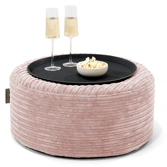 Ottoman Puff med Serveringsbrett - Kordfløyel Rødmerosa - 01