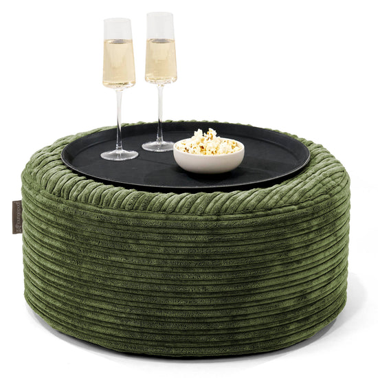 Ottoman Puff med Serveringsbrett - Kordfløyel Skoggrønn - 01