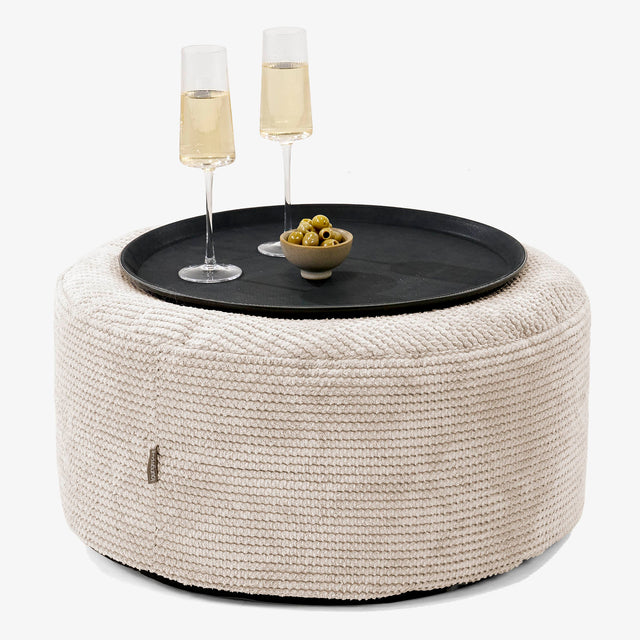 Ottoman Puff med Serveringsbrett - Pom-pom Elfenben - 01