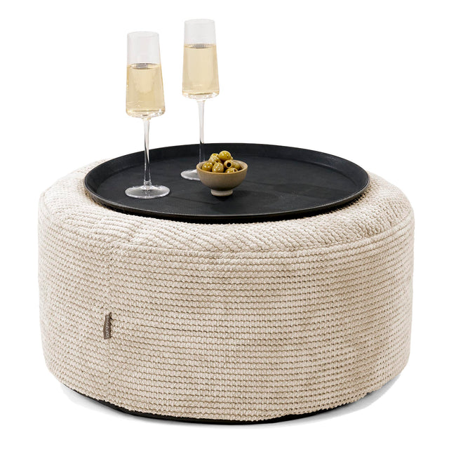 Ottoman Puff med Serveringsbrett - Pom-pom Elfenben - 01