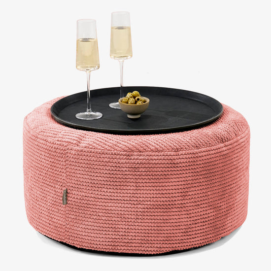Ottoman Puff med Serveringsbrett - Pom-pom Gresskaroransje - 01