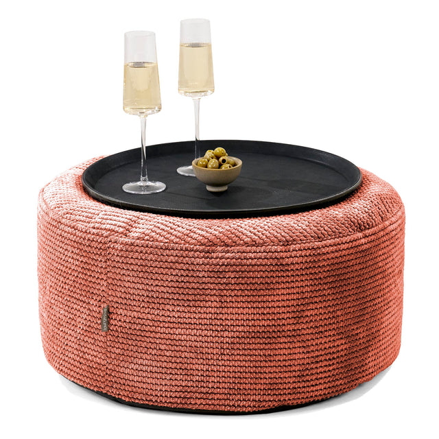 Ottoman Puff med Serveringsbrett - Pom-pom Gresskaroransje - 01