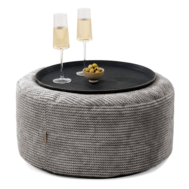 Ottoman Puff med Serveringsbrett - Pom-pom Koksgrå - 01