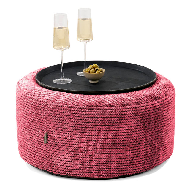 Ottoman Puff med Serveringsbrett - Pom-pom Pastellrød - 01