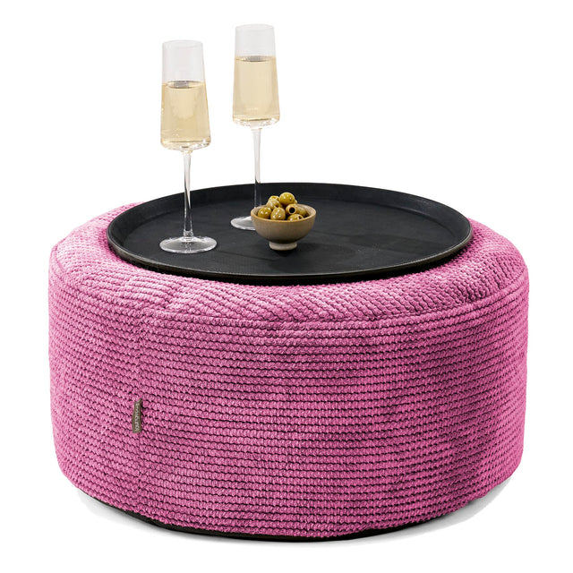 Ottoman Puff med Serveringsbrett - Pom-pom Rosa - 01