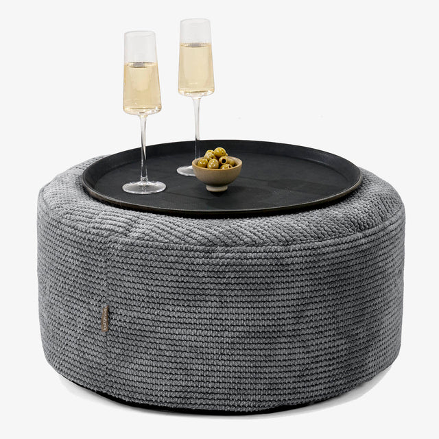 Ottoman Puff med Serveringsbrett - Pom-pom Svart - 01