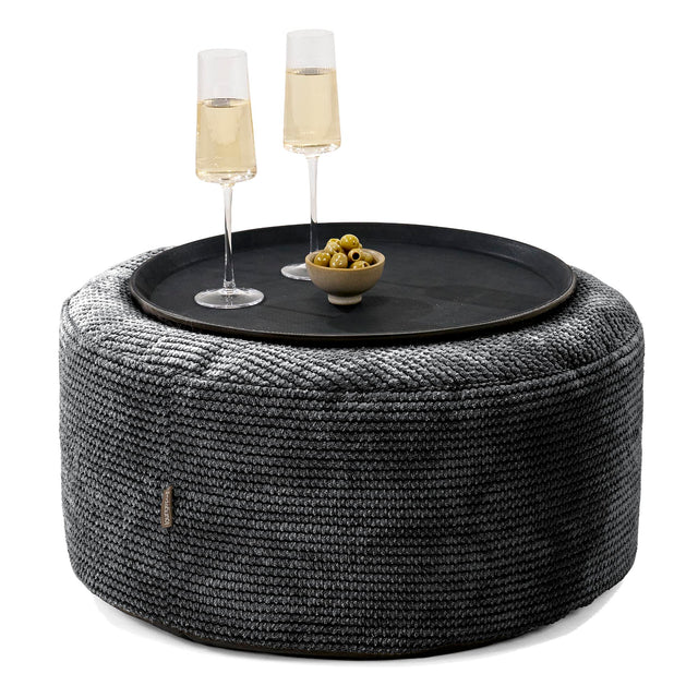 Ottoman Puff med Serveringsbrett - Pom-pom Svart - 01