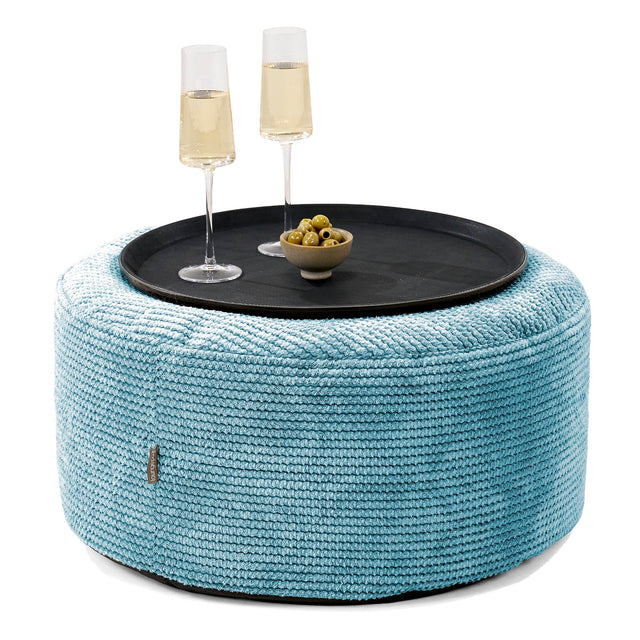 Ottoman Puff med Serveringsbrett - Pom-pom Turkis - 01