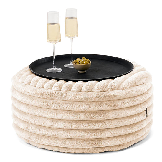 Ottoman Puff med Serveringsbrett - Ultrabehagelig Kord Krem - 01