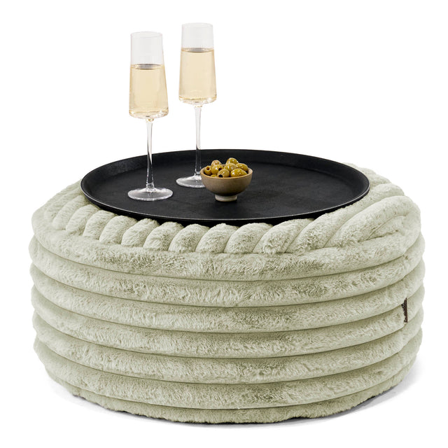 Ottoman Puff med Serveringsbrett - Ultrabehagelig Kord Salviegrønn - 01