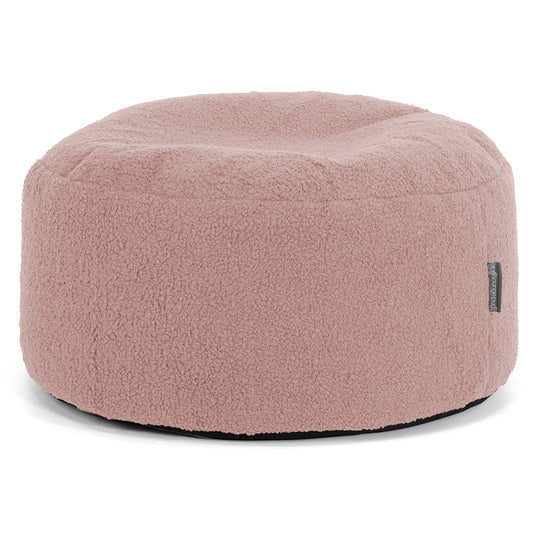 Stor Rund Fotskammel - Bouclé Rosa 01