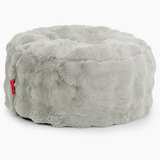 Stor Rund Fotskammel - Falsk Pels Boble Salviegrønn 01