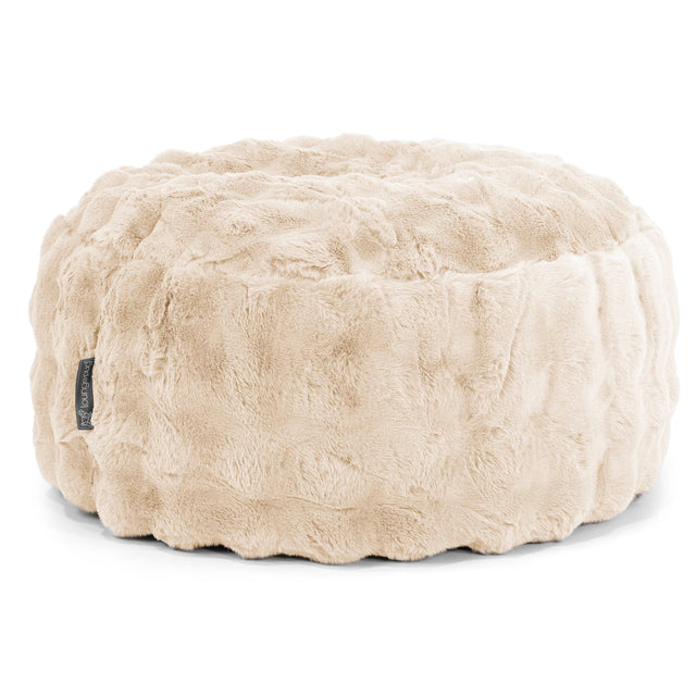 Stor Rund Puff - Falsk Pels Boble Krem 01