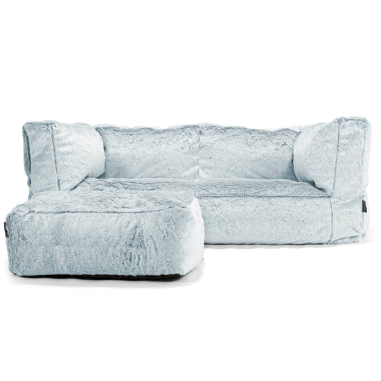 Albert 2-seter Saccosekk Sofa - Kanin-fuskepels Støvete Blå 02