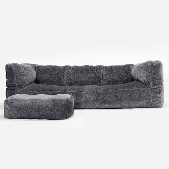 Albert 3-seter Saccosekk Sofa - Teddy-fuskepels Mørkegrå 02