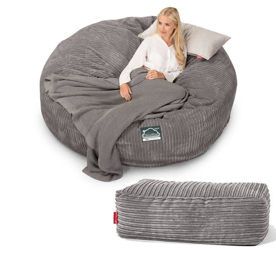 CloudSac 3000 XXL Gigant Dobbel Memory Foam Saccosekk Sofa - Kordfløyel Grafitt 05