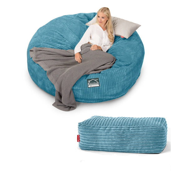 CloudSac 3000 XXL Gigant Dobbel Memory Foam Saccosekk Sofa - Kordfløyel Turkis 05