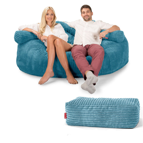 CloudSac 3000 XXL Gigant Dobbel Memory Foam Saccosekk Sofa - Kordfløyel Turkis 06