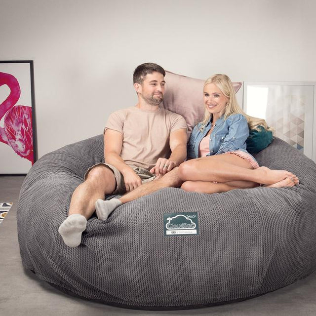 CloudSac 3000 XXL Gigant Dobbel Memory Foam Saccosekk Sofa - Pom-pom Koksgrå