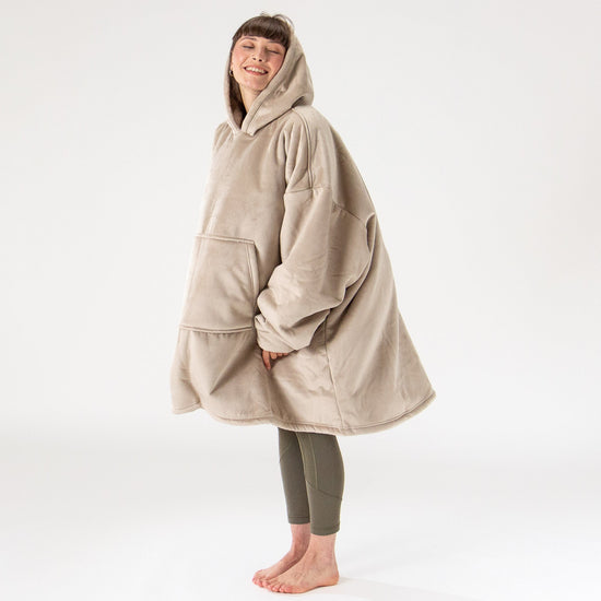 Ekstra Stort Hettegenserpledd for Voksne - Minky Krem / Mink 03