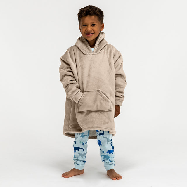 Ekstra Stort Hettegenserpledd for Barn - Minky Krem / Mink 01