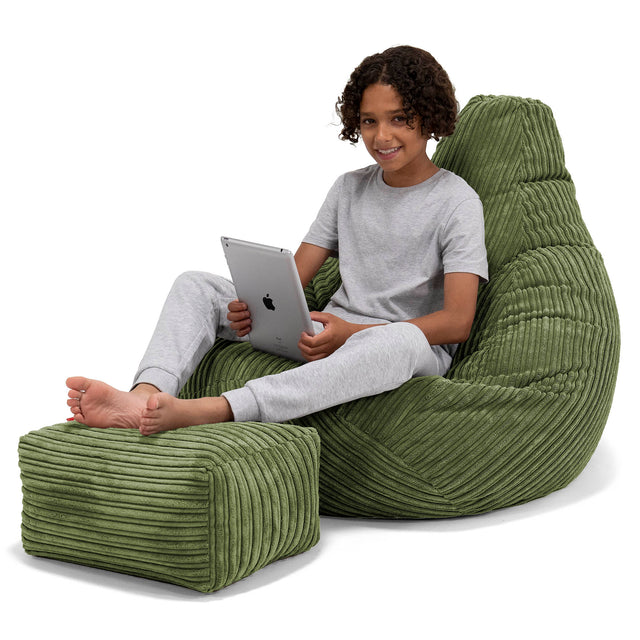 Gaming Saccosekk Stol for Barn 6-14 år - Kordfløyel Skoggrønn 01