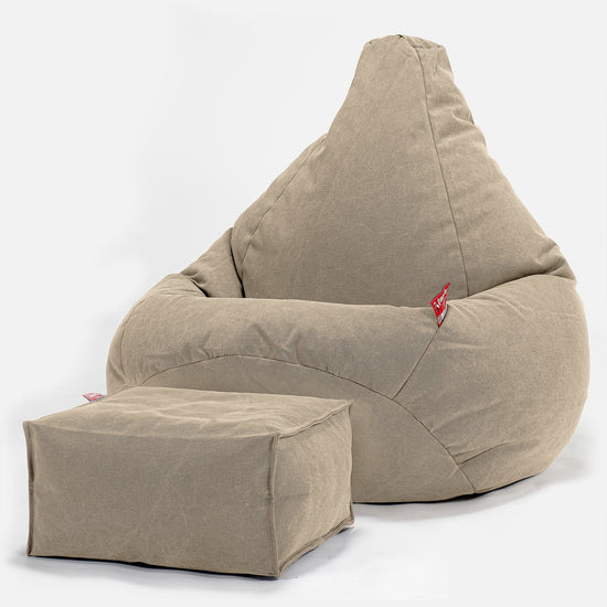 Hvilestol Saccosekk - Steinvasket Denim Khaki 01