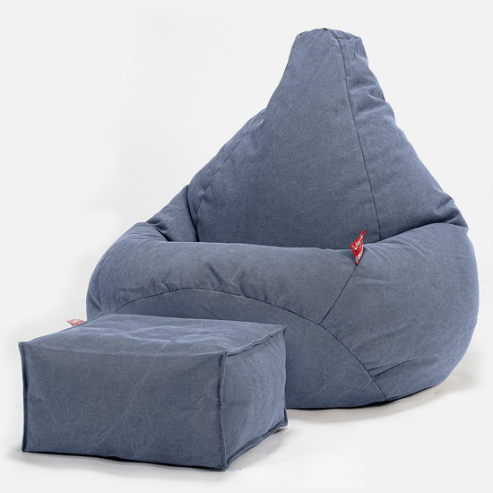 Hvilestol Saccosekk - Steinvasket Denim Marineblå 01