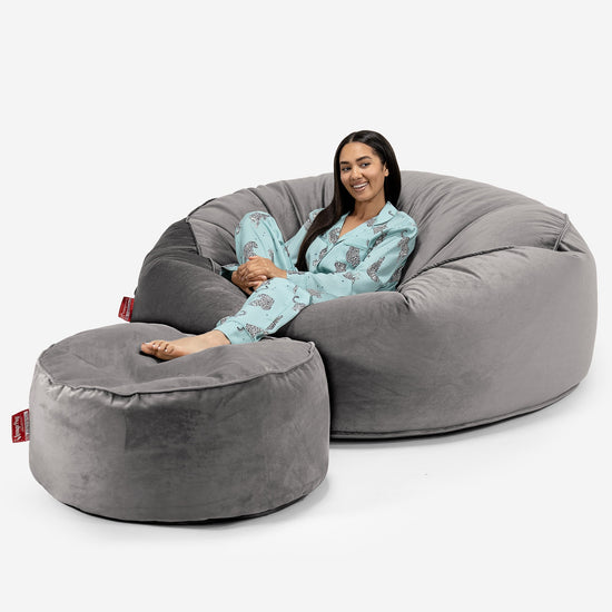 Saccosekk Sofa 'Mega-Mammut' - Fløyel Sølv 02