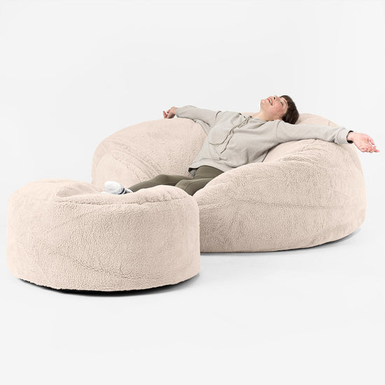 Saccosekk Sofa 'Mega-Mammut' - Teddy-fuskepels Krem 02