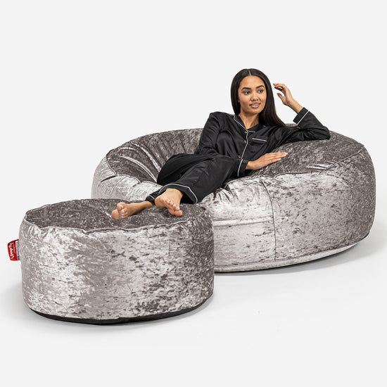 Saccosekk Sofa 'Mega-Mammut' - Vintage Fløyel Sølv 02