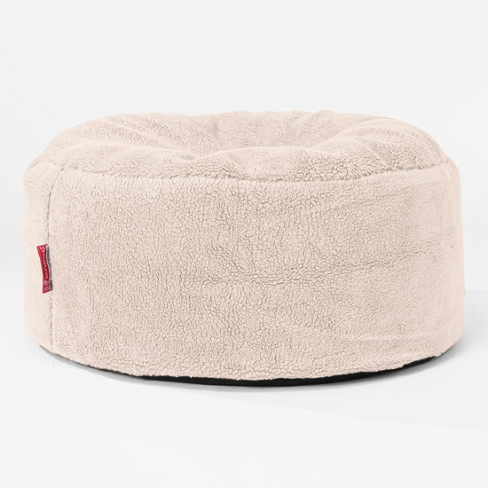 Stor Rund Puff - Teddy-fuskepels Krem 01