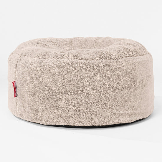 Stor Rund Puff - Teddy-fuskepels Mink 01
