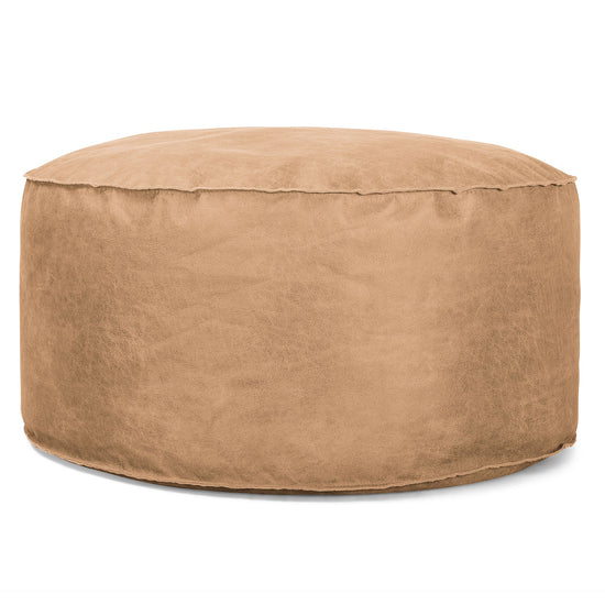 Stor Rund Puff - Vintage Skinn Honning Brun 01