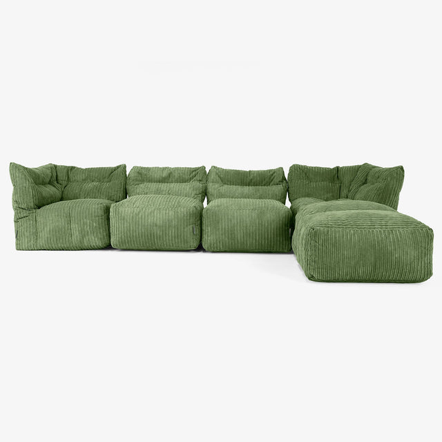 Modulsofa 4-seter med Sjeselong - Kordfløyel Skoggrønn 01