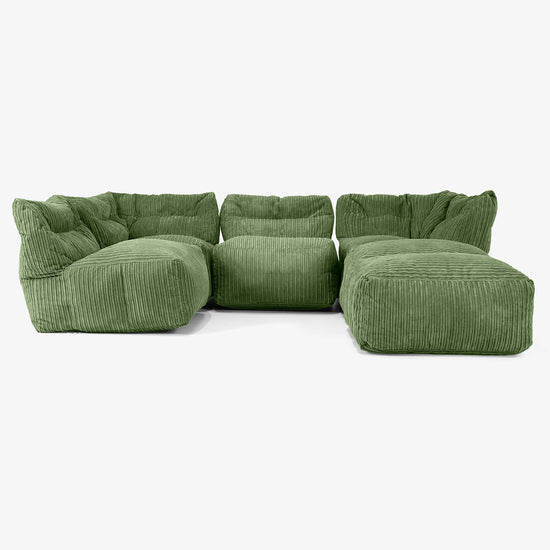 Modulsofa 4-seter med Sjeselong - Kordfløyel Skoggrønn 03